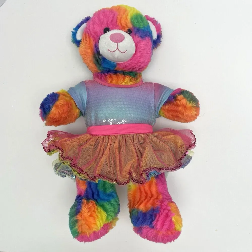 Build-A-Bear Rainbow Tie Dye Plush Teddy Bear Sequin Top Tutu Dress